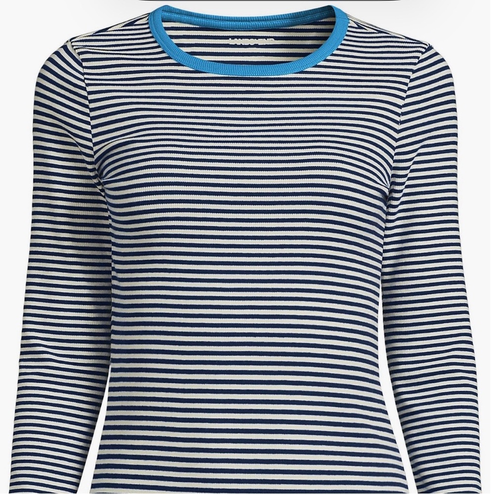 LANDS’ END Deep Sea Tiny Stripe Cotton Rib Tee - Picture 3 of 11